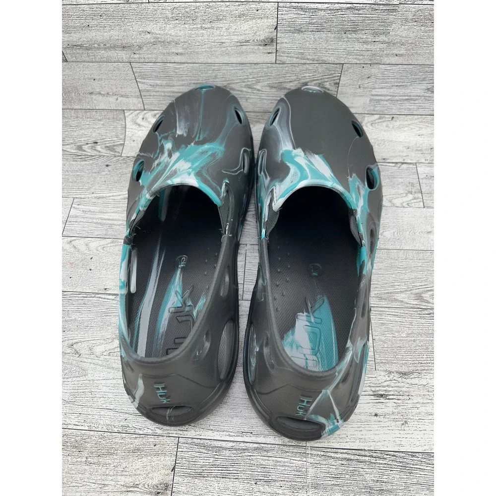 Huk Brewster Marble Shoes Men Sz 12 Black Teal Slip On Water Fishing Boating EVA